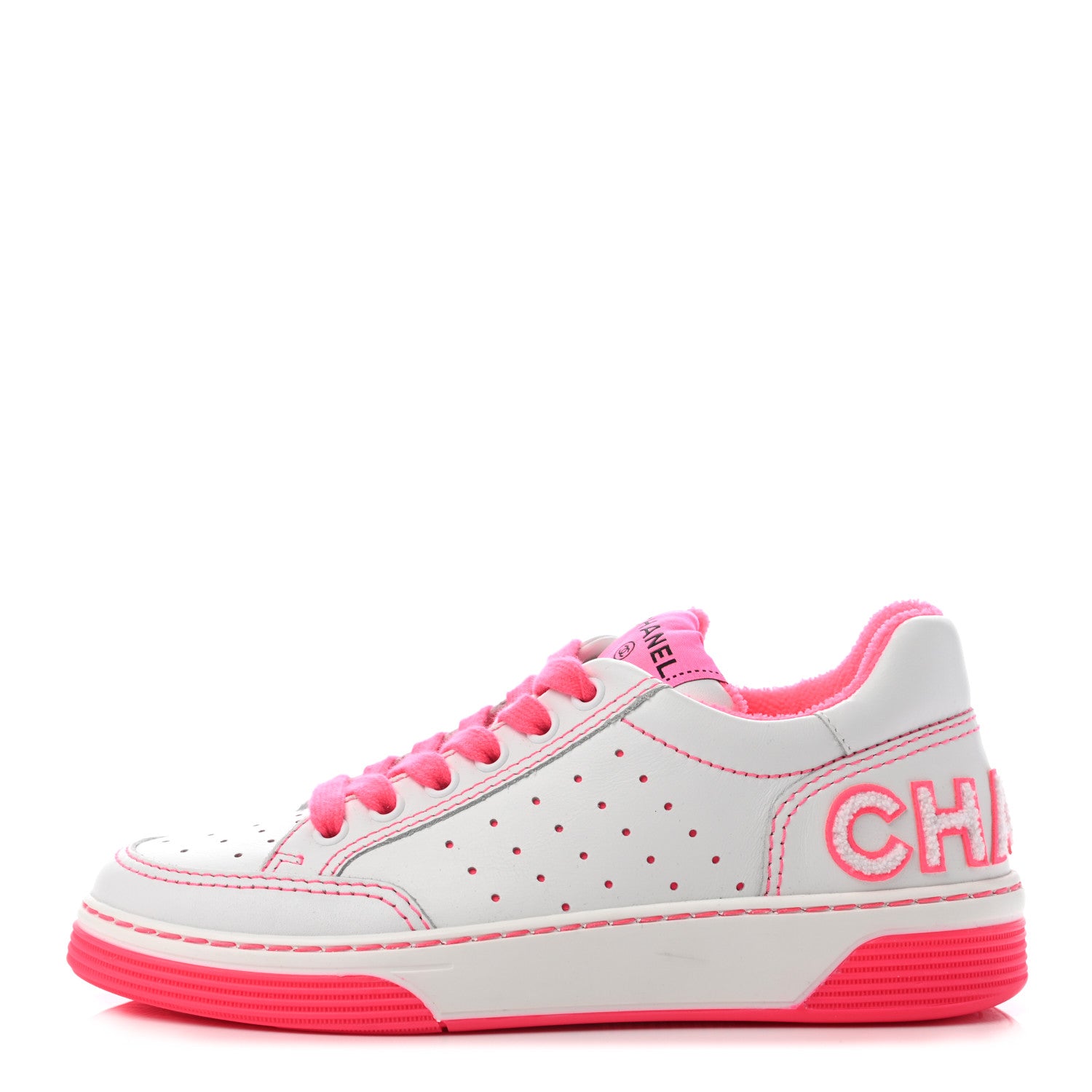 Chanel Calfskin Womens Logo Sneakers 35.5 Fuchsia White 1 of 9