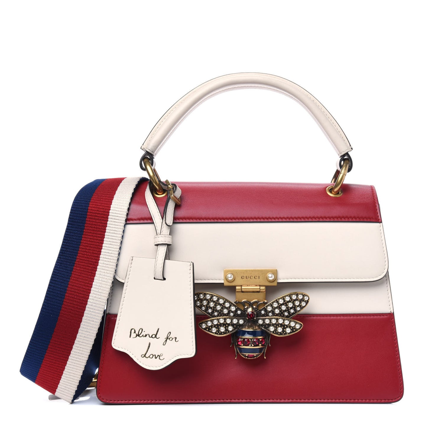 Calfskin Sylvie Web Small Queen Margaret Top Handle Bag Hibiscus Red Mystic White