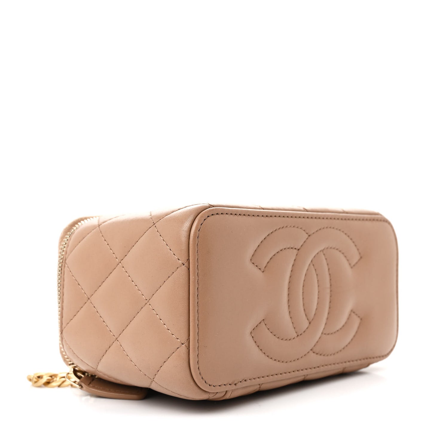 Lambskin Quilted Small Pillow Crush Vanity Case With Chain Beige