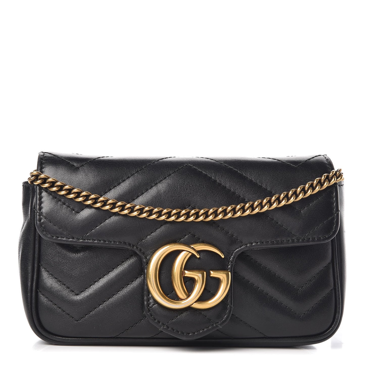 Calfskin Matelasse Super Mini GG Marmont Shoulder Bag Black