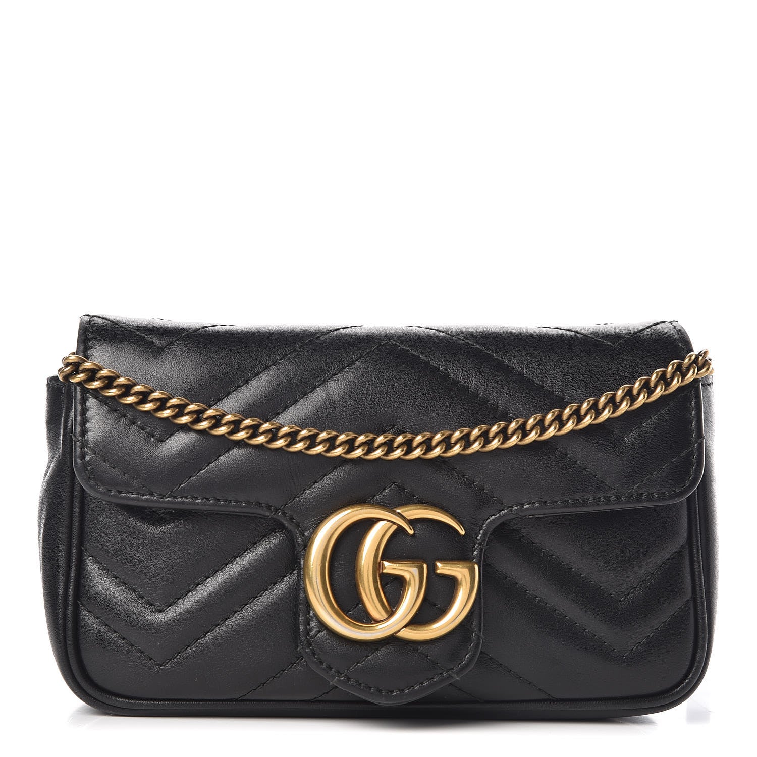 Gucci Calfskin Matelasse Super Mini GG Marmont Shoulder Bag Black 1 of 13