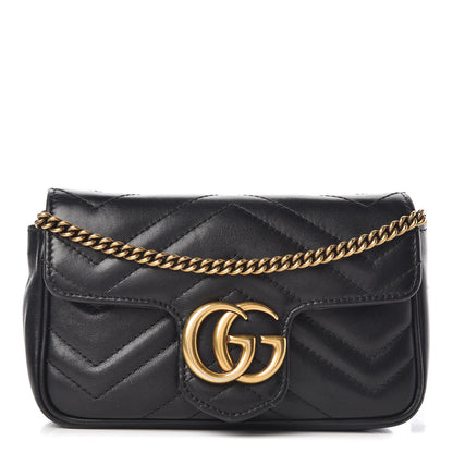 Gucci Calfskin Matelasse Super Mini GG Marmont Shoulder Bag Black 1 of 13