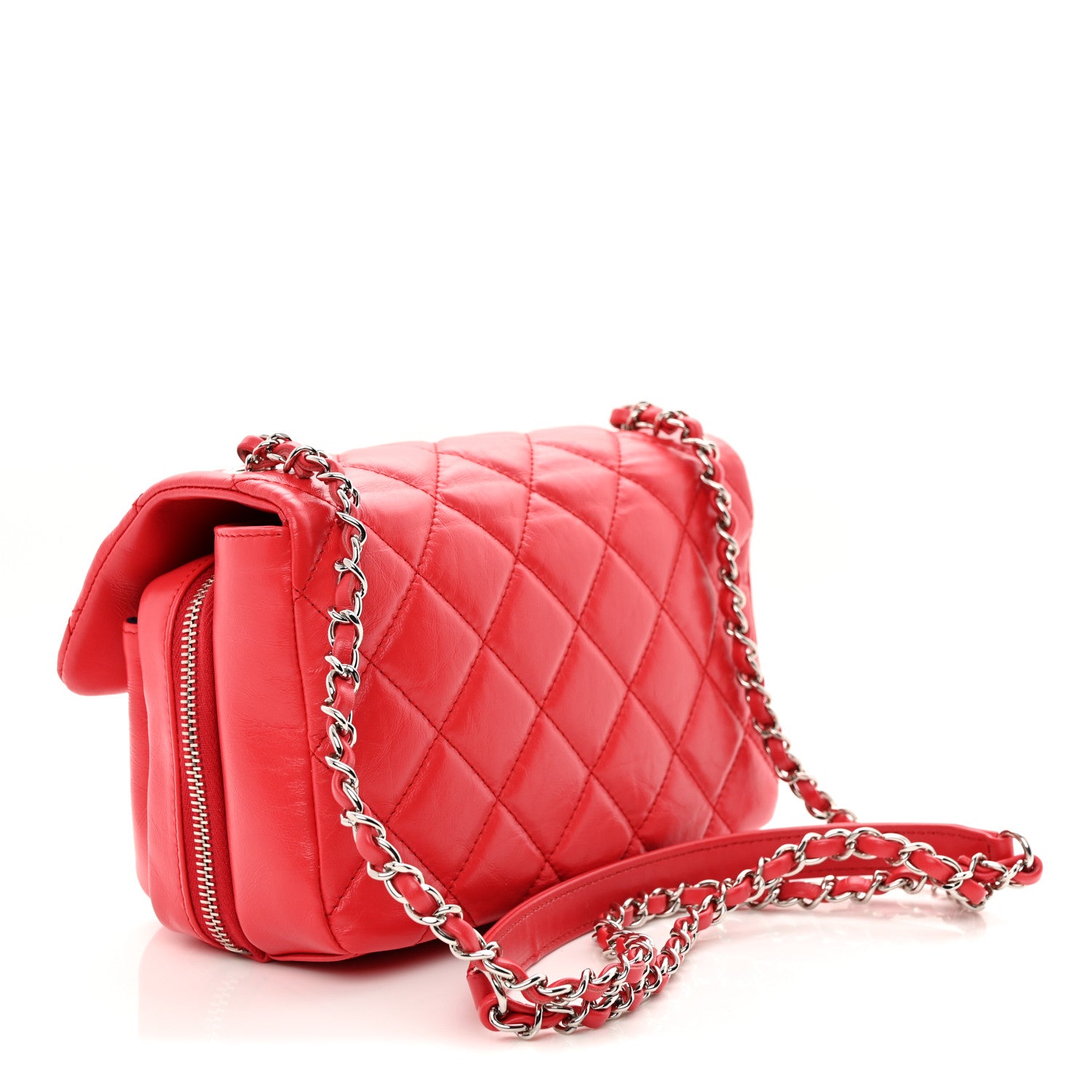 Chanel Aged Calfskin Quilted Express Zip Around Flap Red 2 of 10