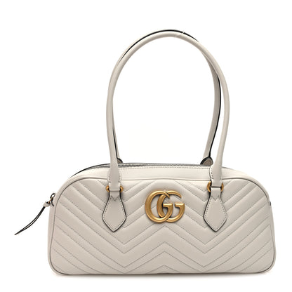 Gucci Calfskin Matelasse Medium GG Marmont East West Shoulder Bag Mystic White 1 of 10
