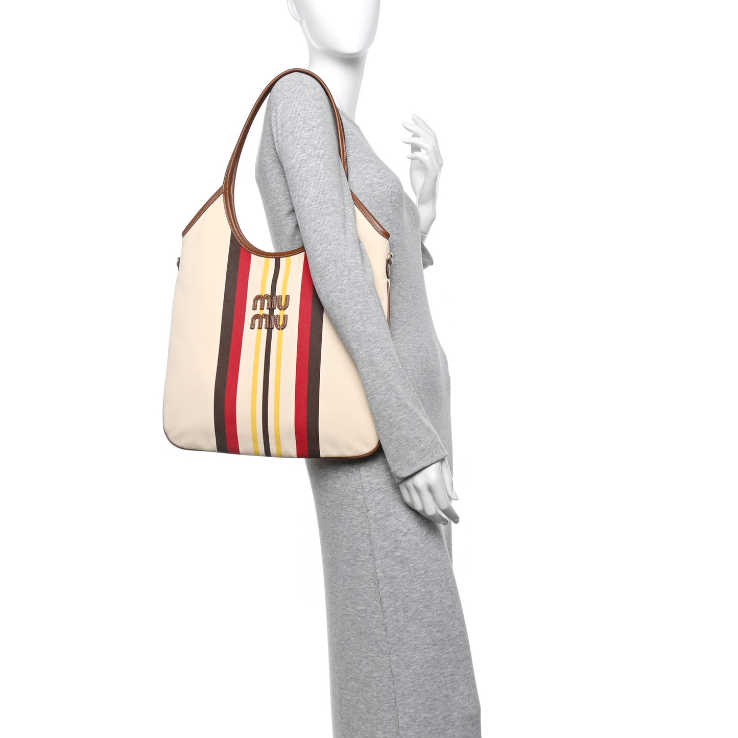 Canvas Calfskin Striped Ivy Beige Naturale Moro