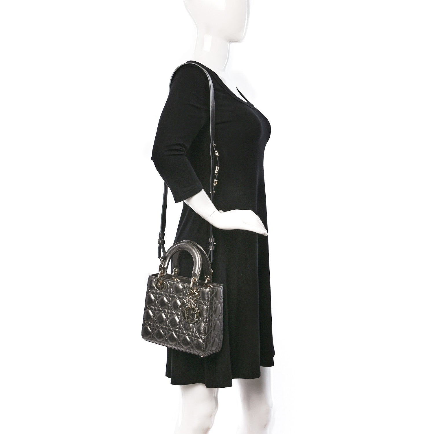 Christian Dior Lambskin Cannage Small My ABCDior Lady Dior Metallic Grey 2 of 9