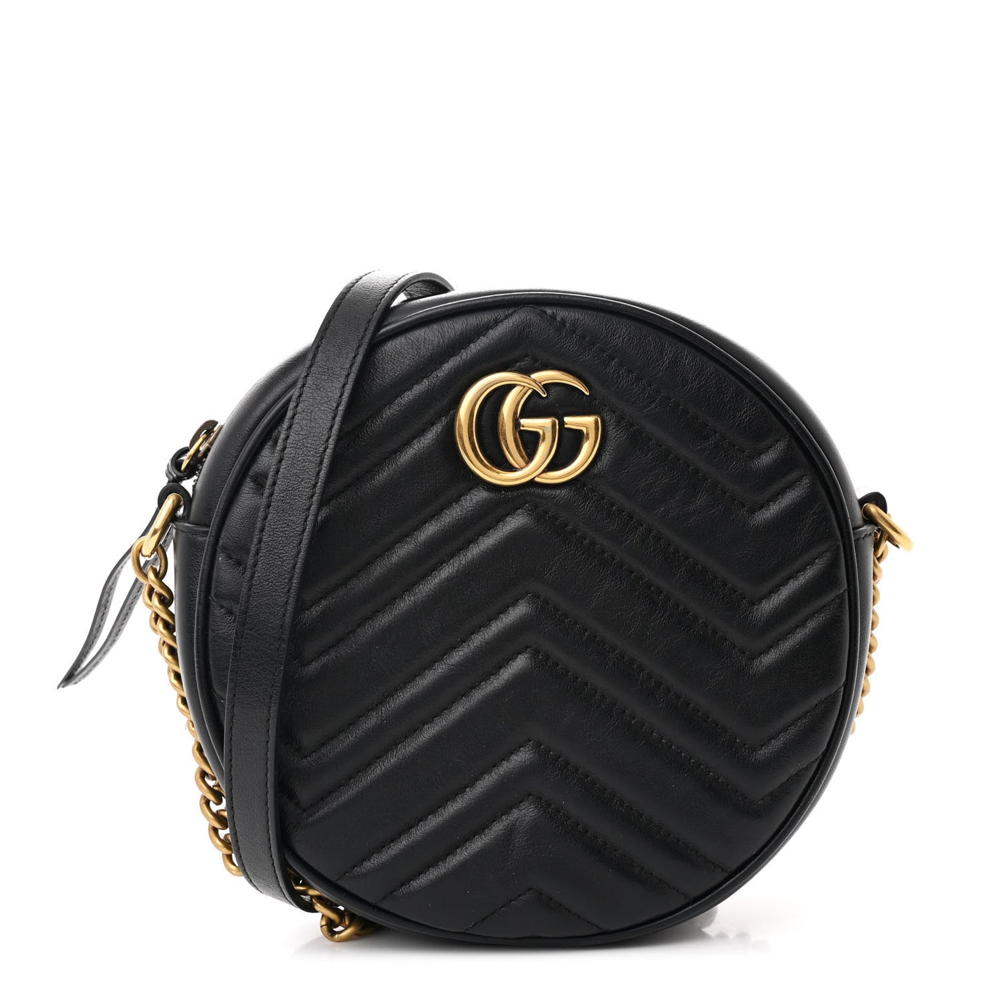 Azalea Calfskin Matelasse Heart Mini GG Marmont Round Shoulder Bag Black