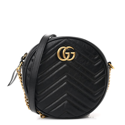 Gucci Azalea Calfskin Matelasse Heart Mini GG Marmont Round Shoulder Bag Black 1 of 11