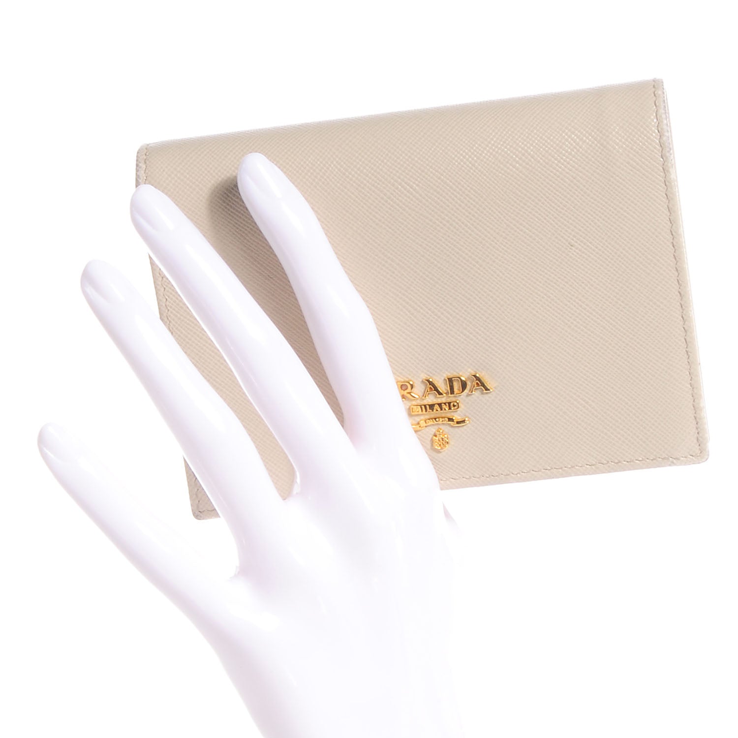 Prada Saffiano Metal Bi-Fold Wallet Cera 2 of 9