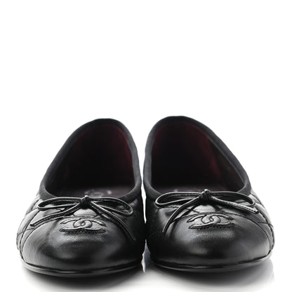 Chanel Aged Calfskin Quilted CC Cap Toe Ballerina Flats 37 Black 2 of 6