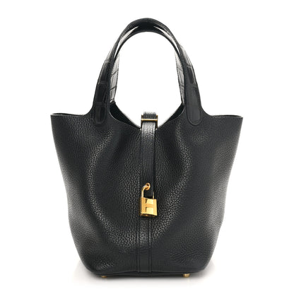 Hermes Taurillon Clemence Matte Alligator Picotin Lock Touch 18 PM Black 1 of 10