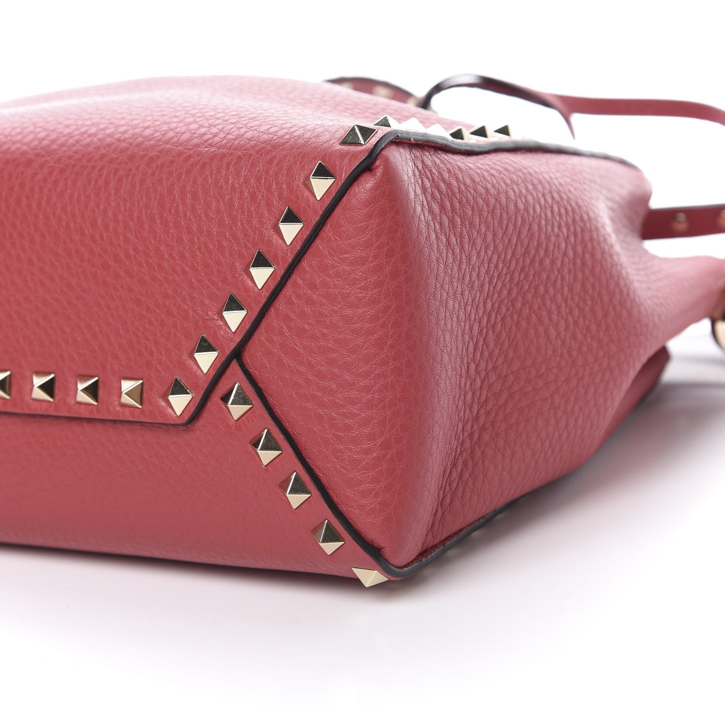 Grained Calfskin Rockstud Bucket Bag Red