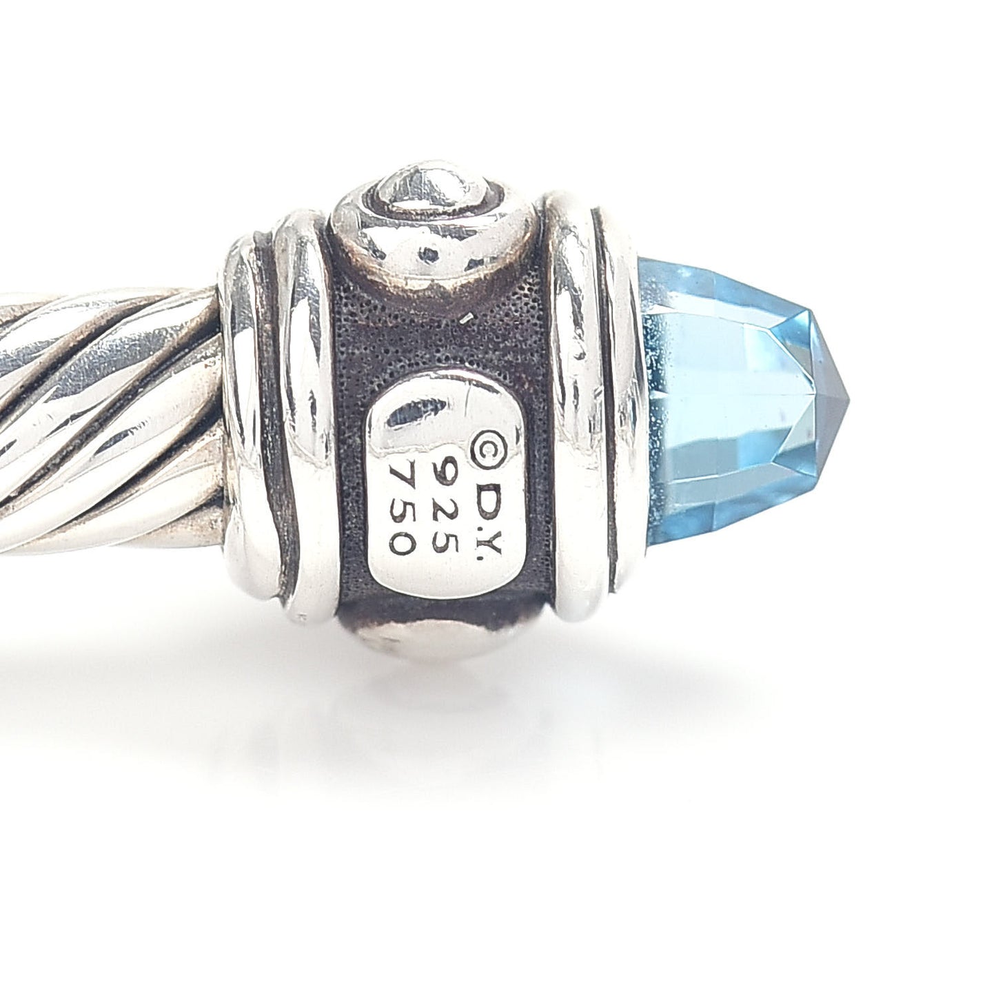 Sterling Silver 18K Yellow Gold Blue Topaz 4mm Cable Renaissance Bracelet