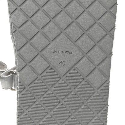 Chanel Laminated Lambskin Quilted Velcro Crystal CC Dad Slide Sandals 40 Silver 14 of 18