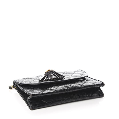 Chanel Lizard Quilted Tassel Single Flap Bag Black 3 of 14