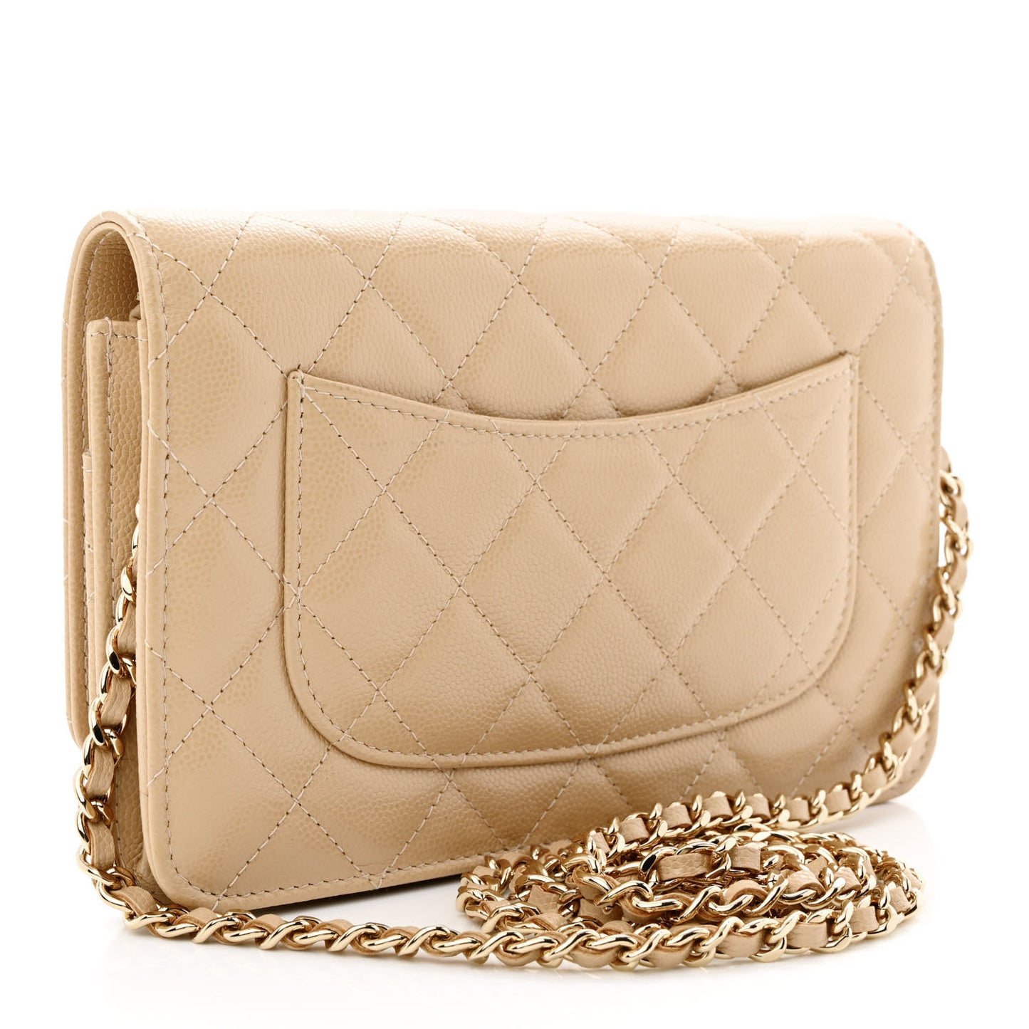 Caviar Quilted Wallet On Chain WOC Beige