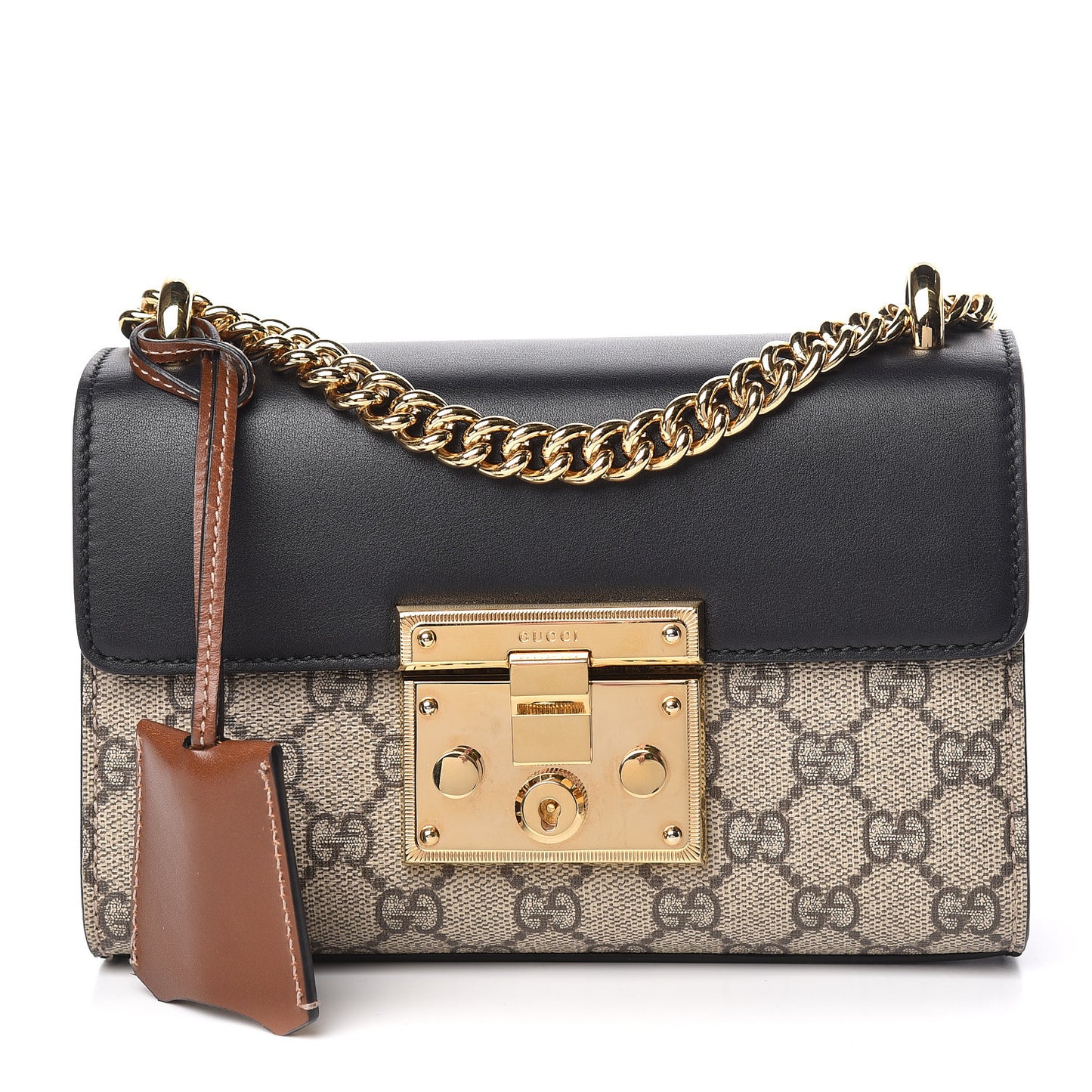 GG Supreme Monogram Calfskin Small Padlock Shoulder Bag Beige Black Cuir