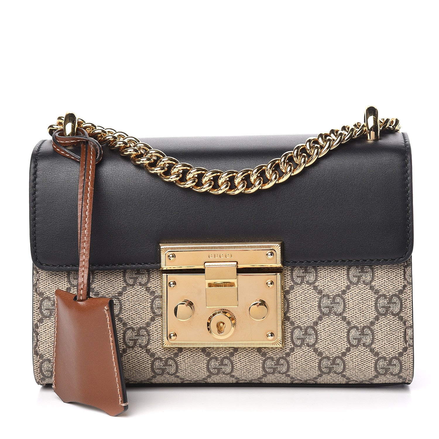 Gucci GG Supreme Monogram Calfskin Small Padlock Shoulder Bag Beige Black Cuir 1 of 12