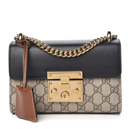 Gucci GG Supreme Monogram Calfskin Small Padlock Shoulder Bag Beige Black Cuir 1 of 12