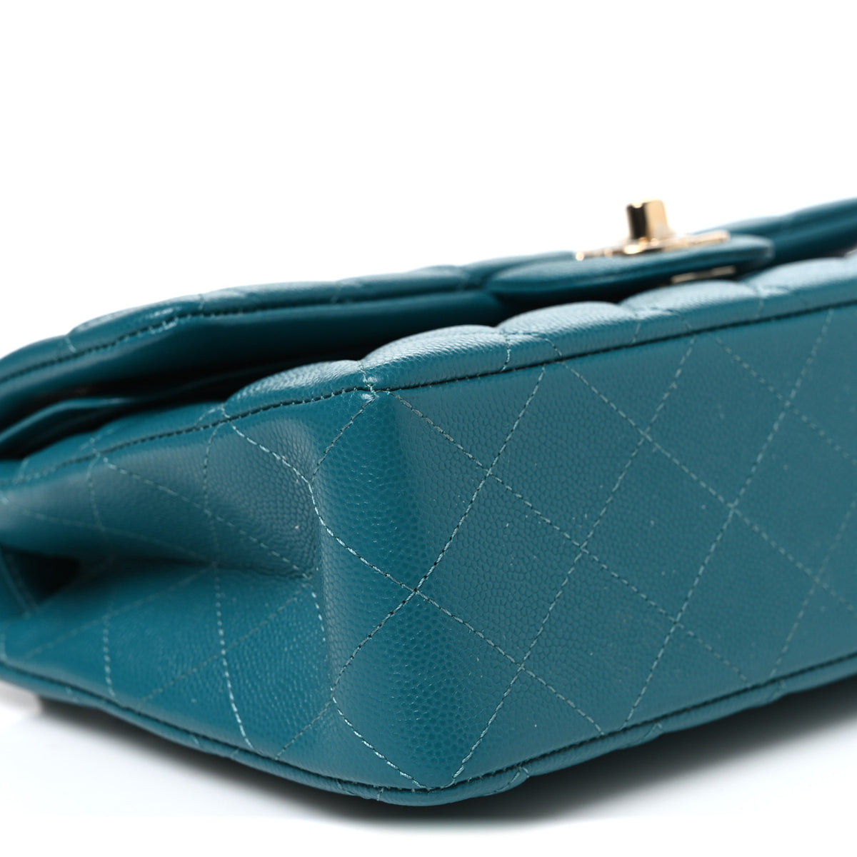 Caviar Quilted Small Double Flap Turquoise