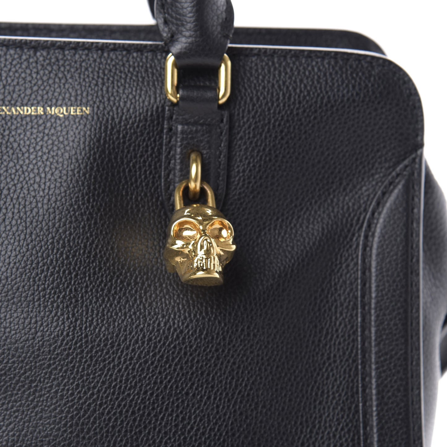 Pebbled Calfskin Small Skull Padlock Zip Around Tote Black