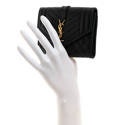 Saint Laurent Grain De Poudre Textured Mixed Matelasse Triquilt Small Monogram Envelope Wallet Black 2 of 6