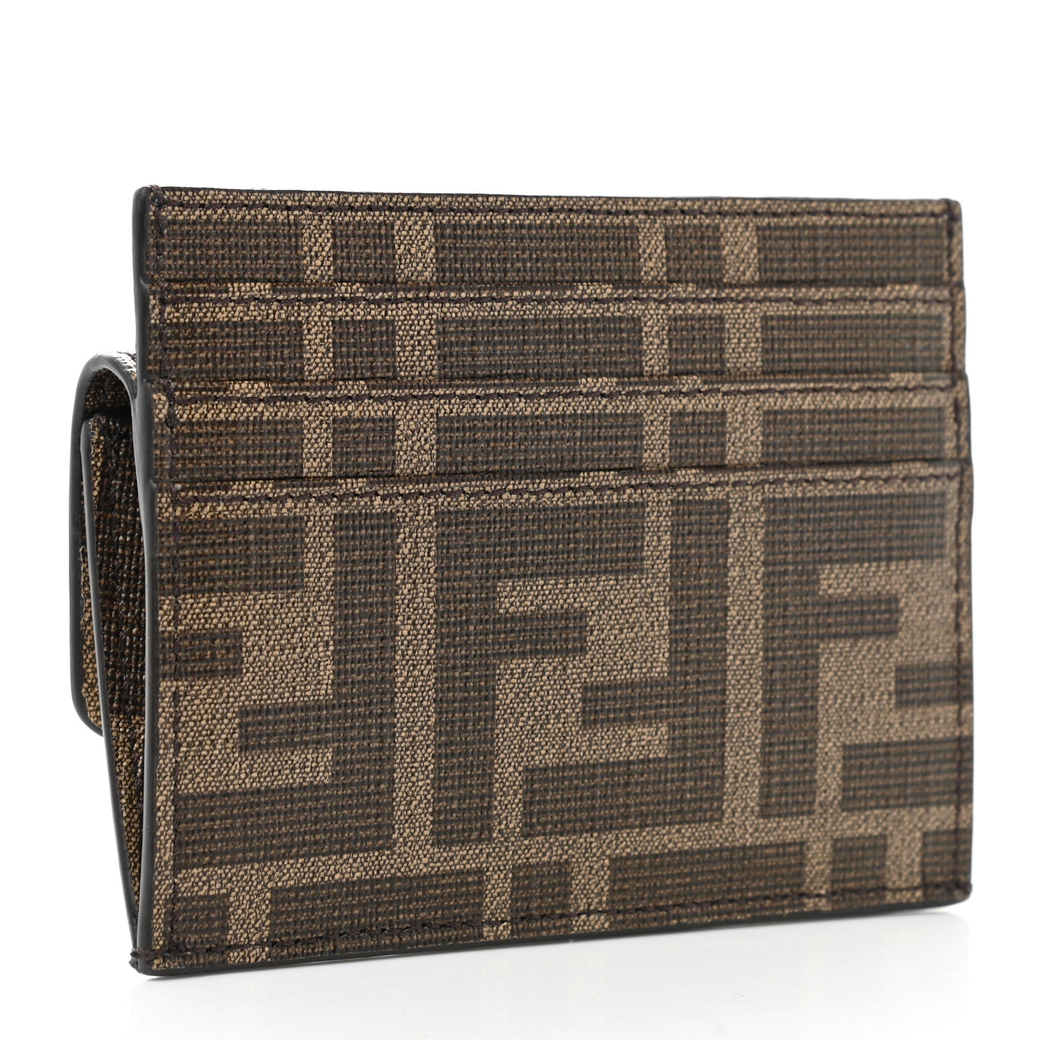 Fendi Glazed Fabric Vitello Liberty FF 1974 Logo Hairdo Girls Inlay Fold Over Card Holder Wallet Mogano Panna Multicolor 3 of 8