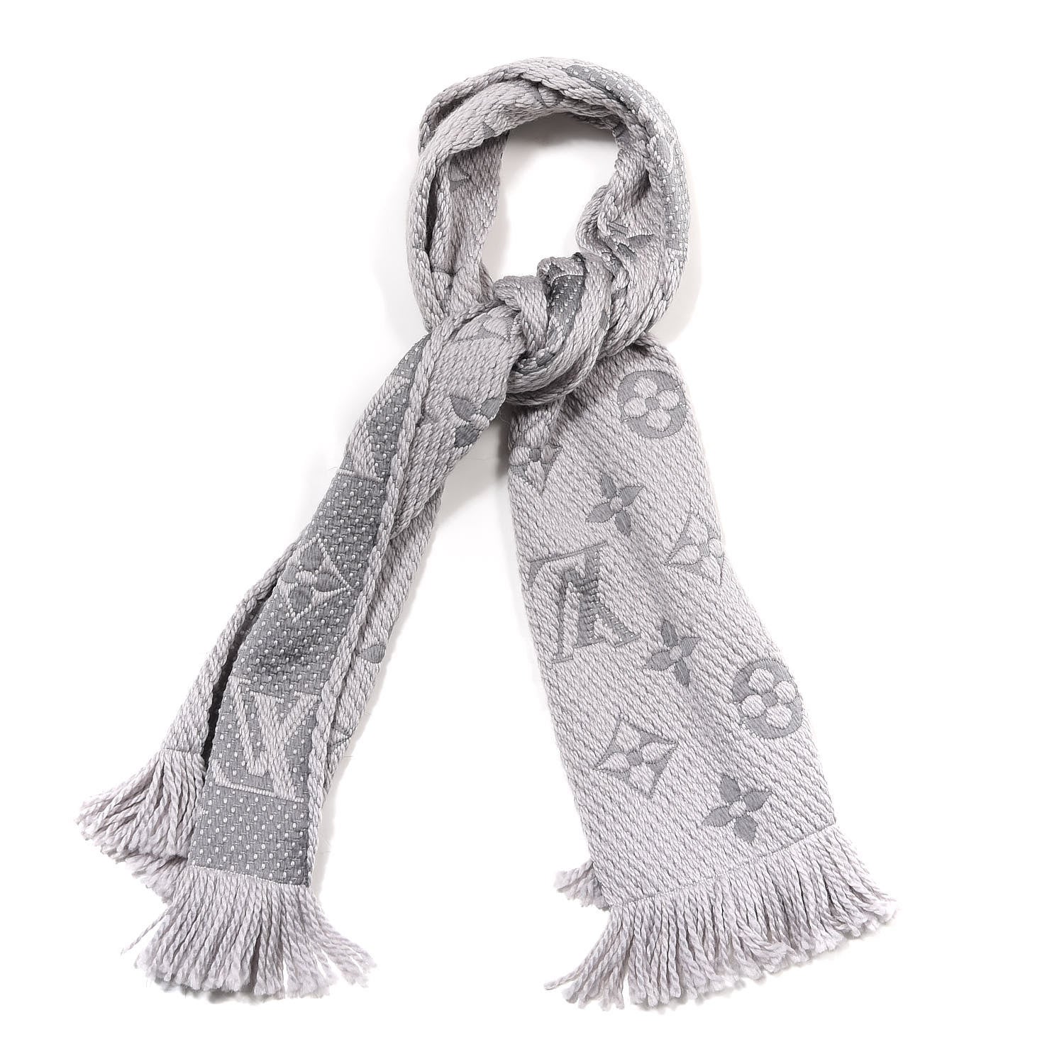 Louis Vuitton Wool Silk Logomania Scarf Pearl Grey 1 of 3