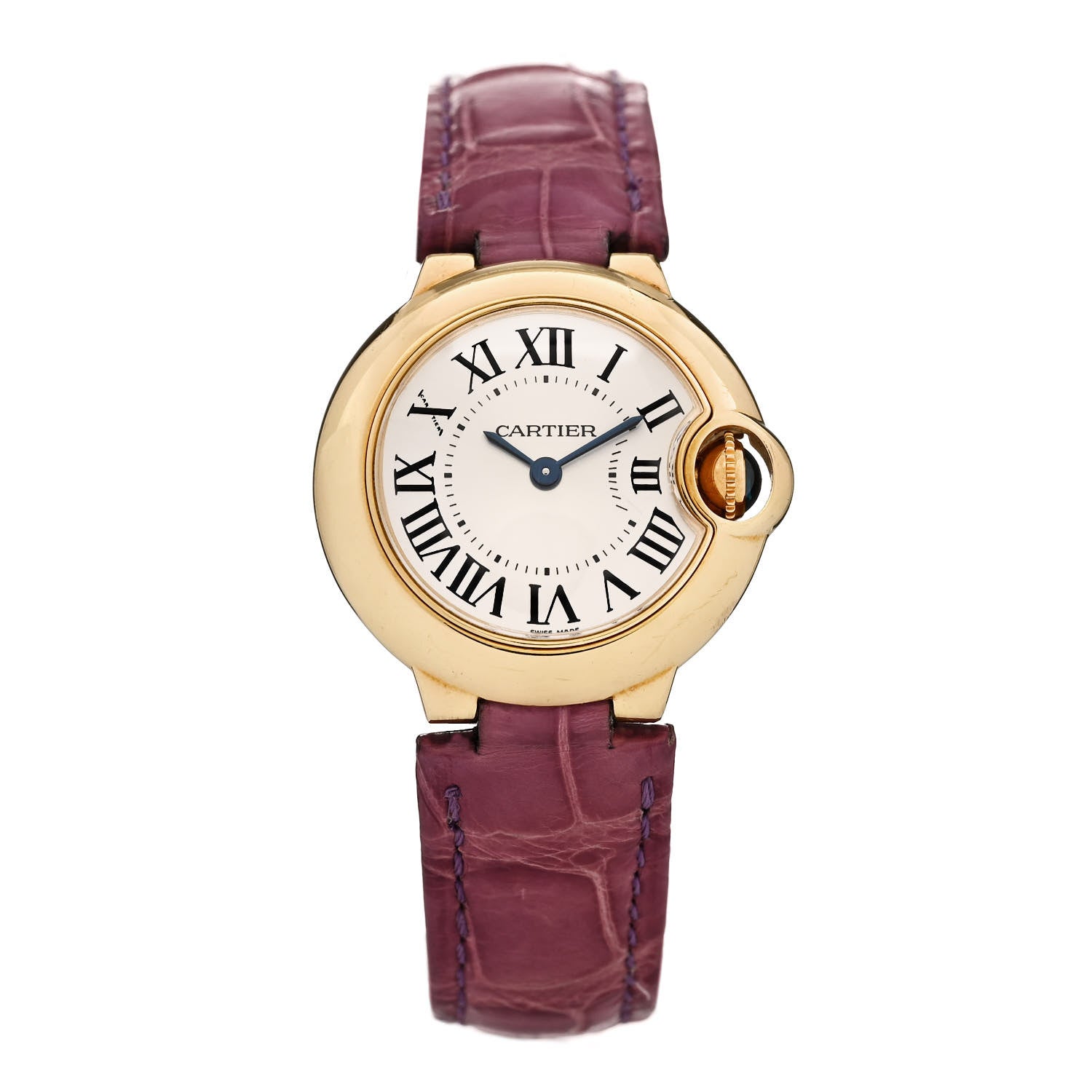 Cartier 18K Yellow Gold Alligator 28mm Ballon Bleu De Cartier Quartz Watch Purple 1 of 4