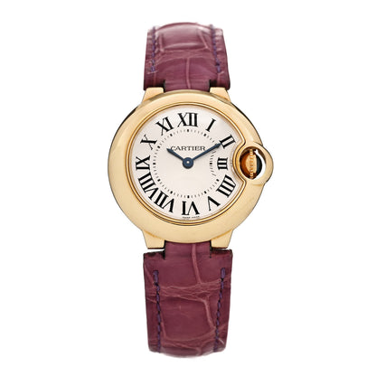 Cartier 18K Yellow Gold Alligator 28mm Ballon Bleu De Cartier Quartz Watch Purple 1 of 4