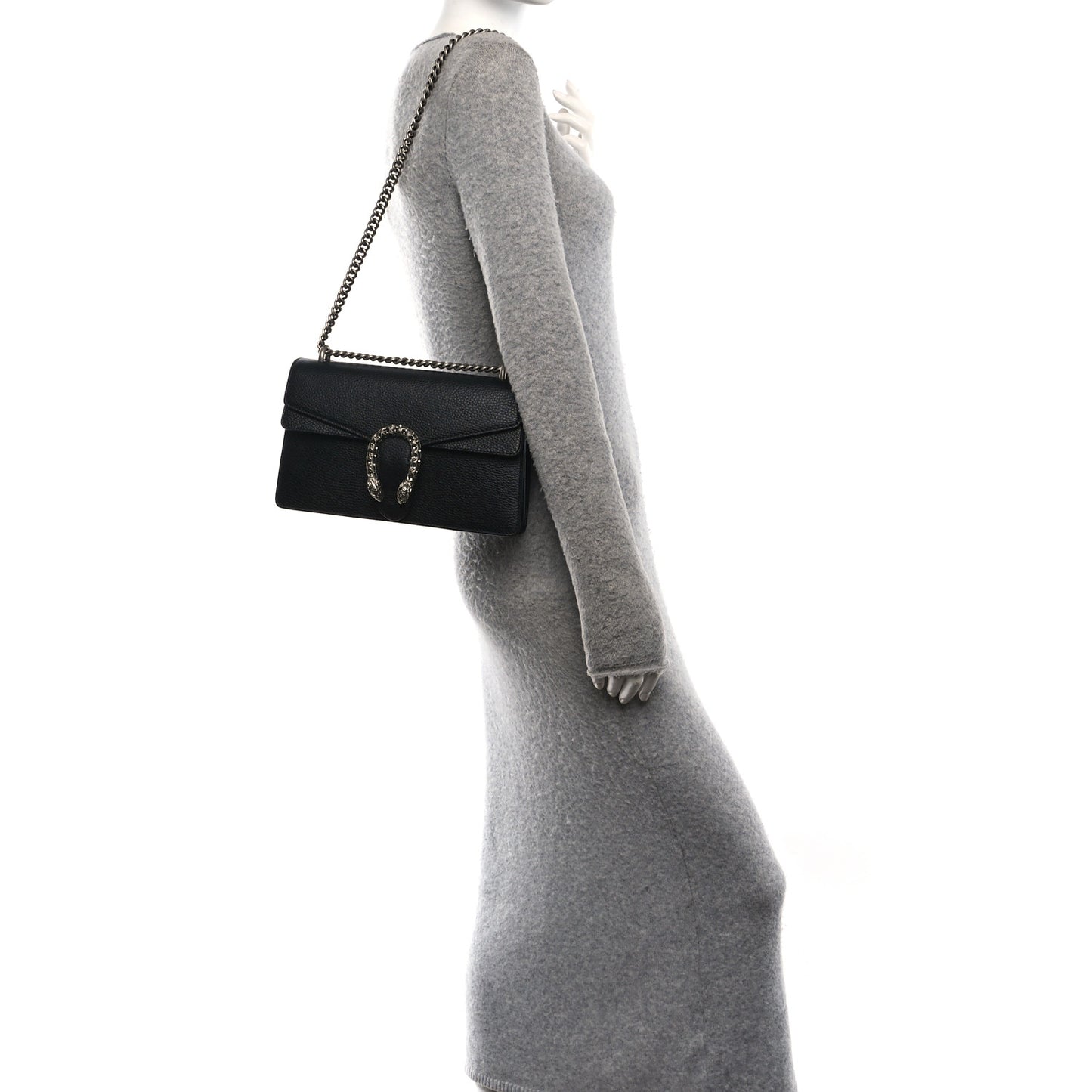 Pebbled Calfskin Small Dionysus Shoulder Bag Black