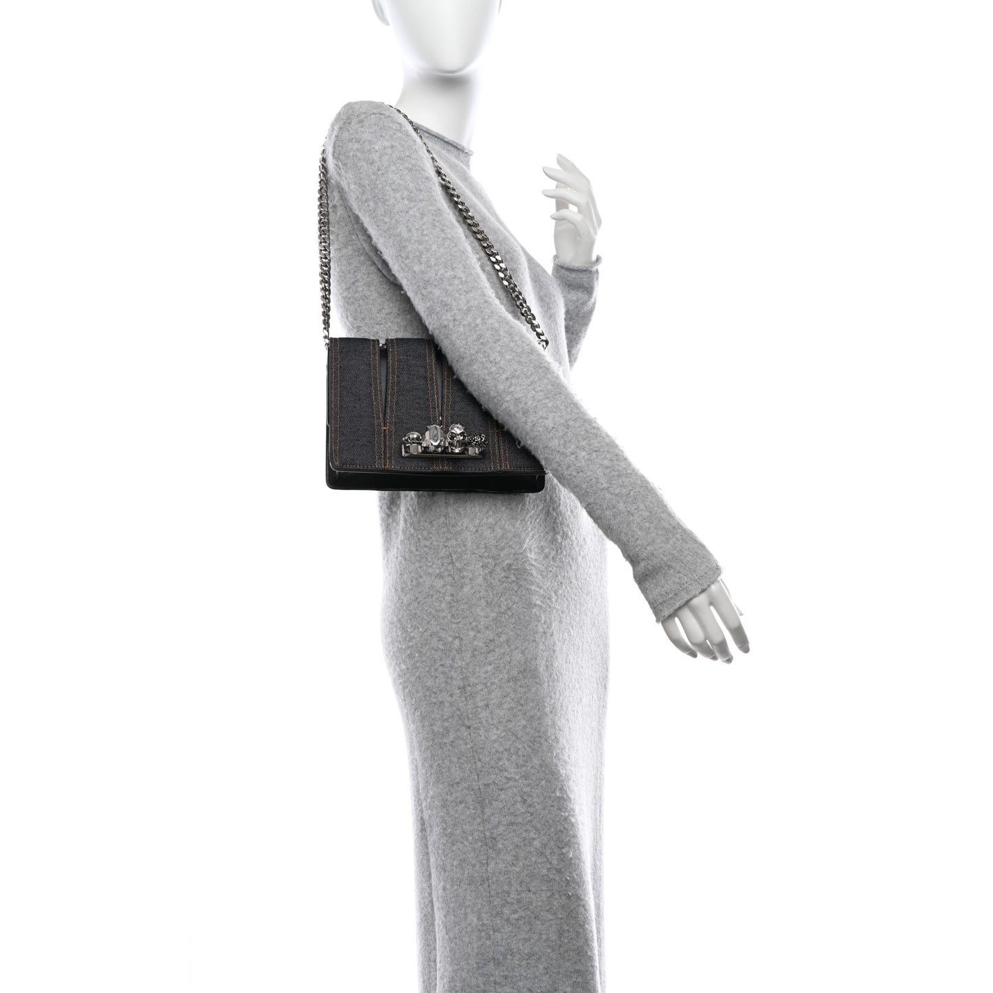 ALEXANDER MCQUEEN Denim Calfskin Small Slash Bag Blue Black