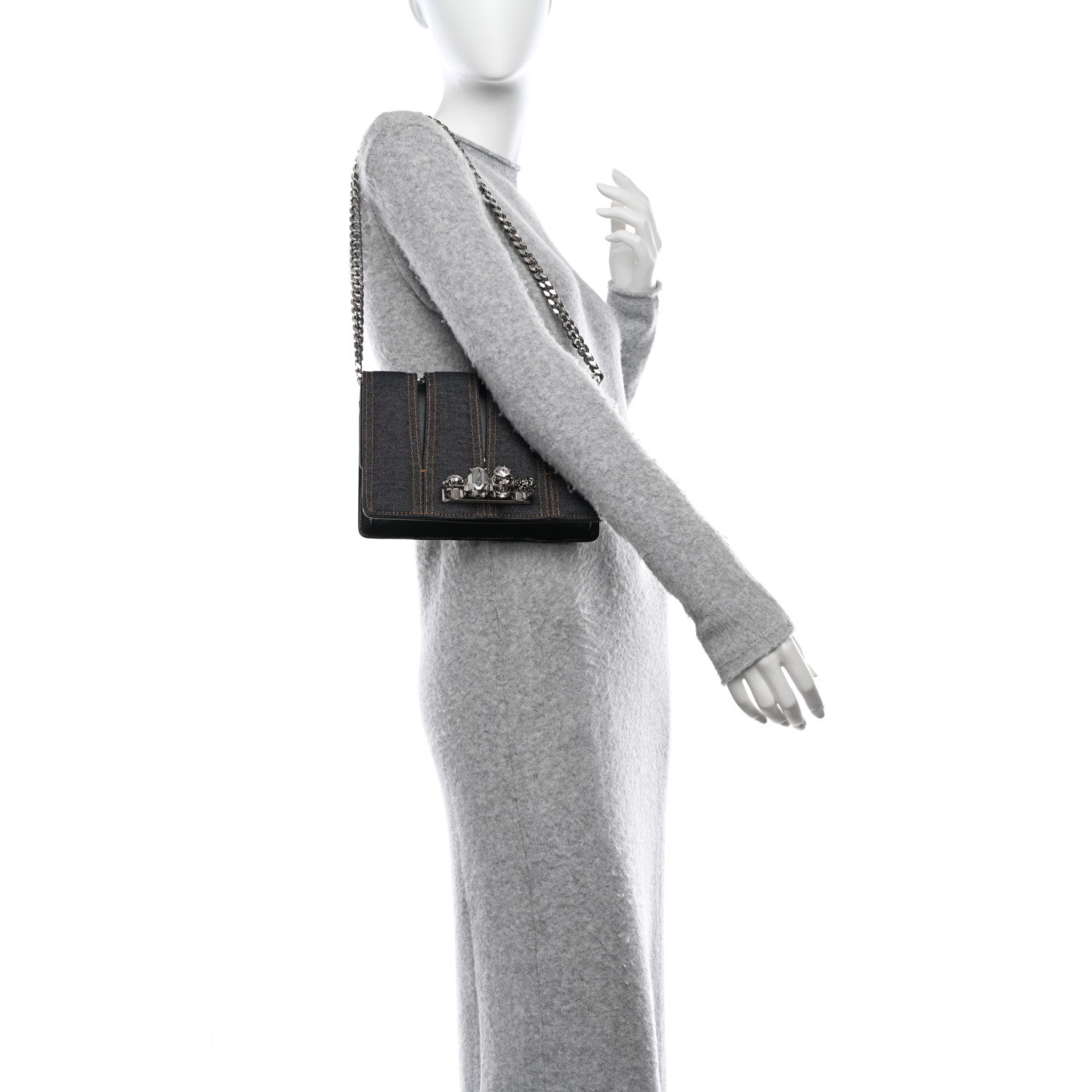 Alexander McQueen ALEXANDER MCQUEEN Denim Calfskin Small Slash Bag Blue Black 2 of 15