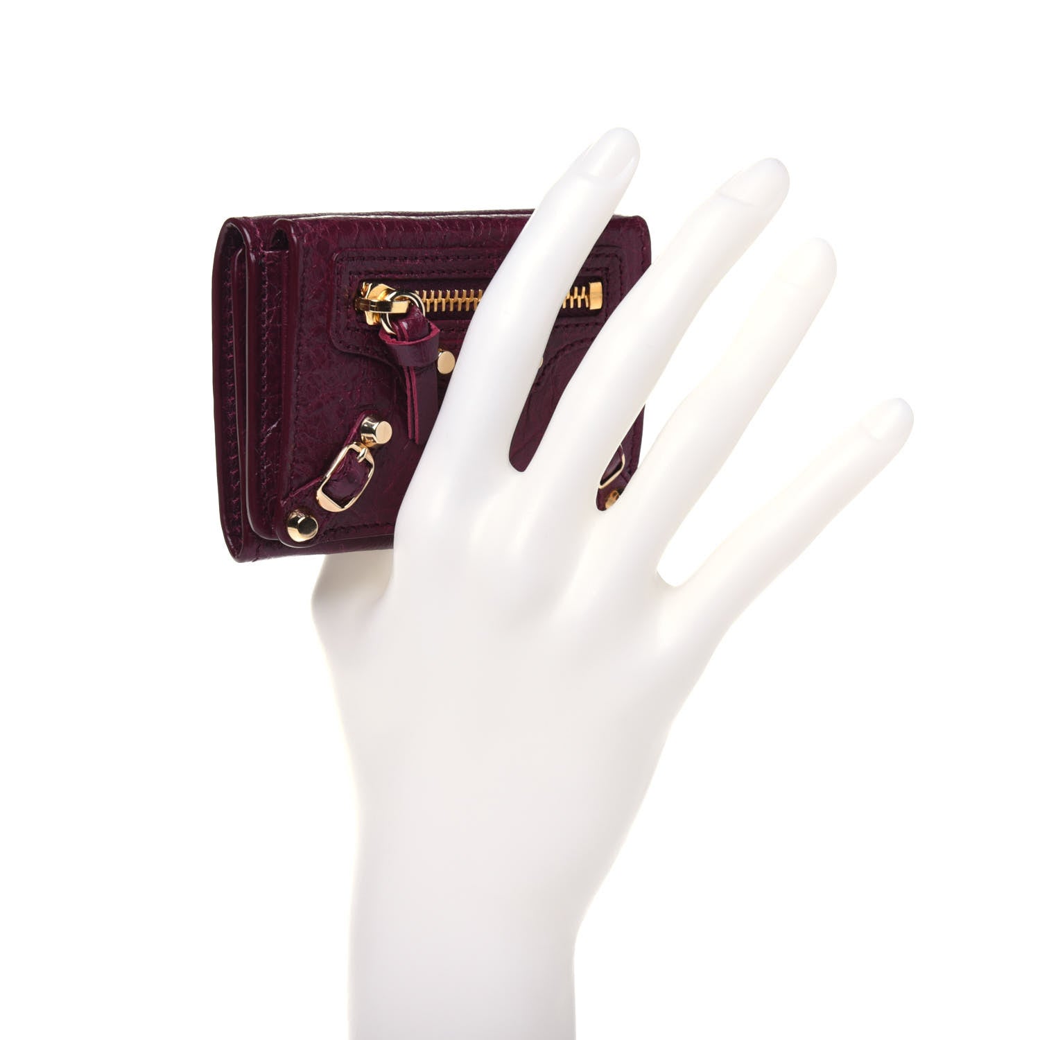 Balenciaga Agneau Arena Classic Gold Hardware Mini Wallet Violet Prune 2 of 13