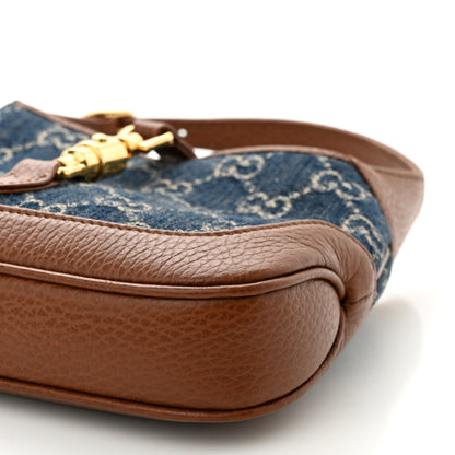 Gucci New Denim GG Monogram Calfskin Mini Jackie 1961 Hobo Blue Tea Cuir 10 of 10