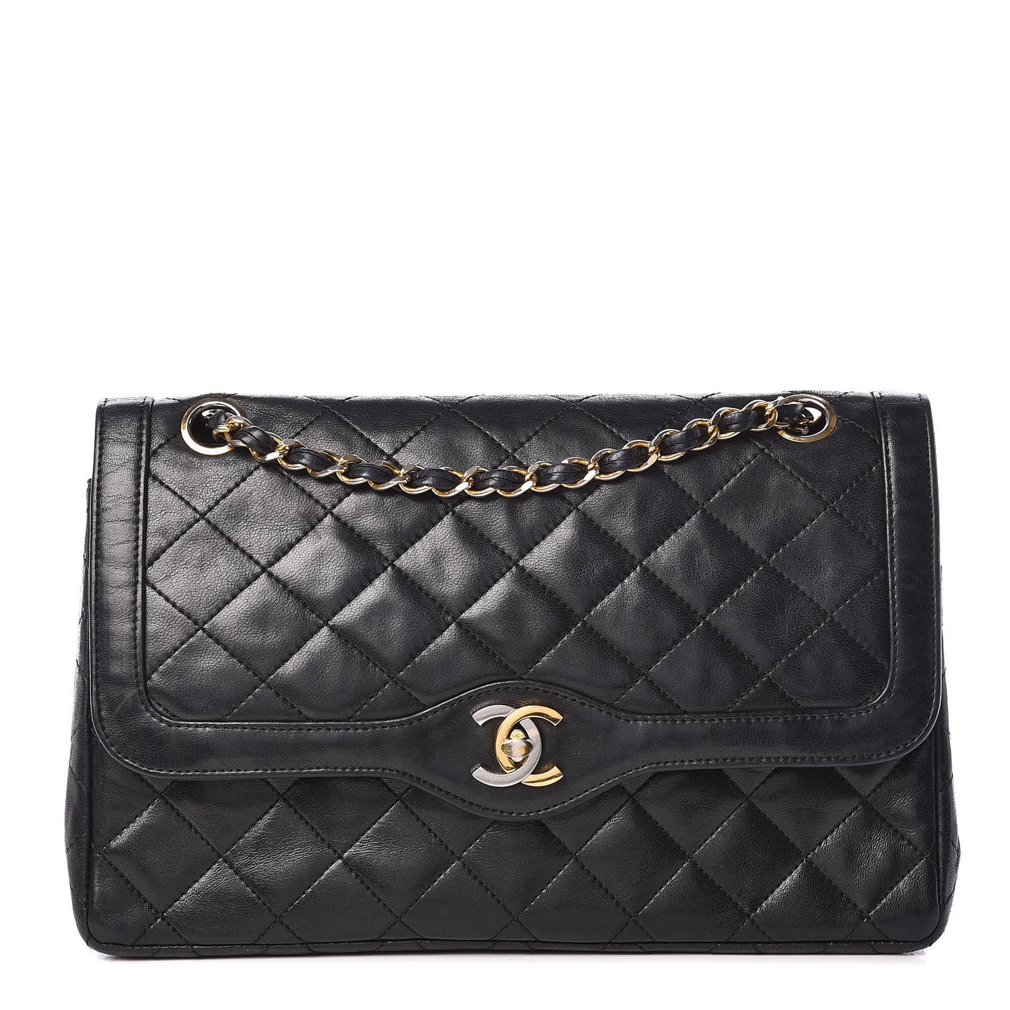 Lambskin Quilted Medium Double Flap Black
