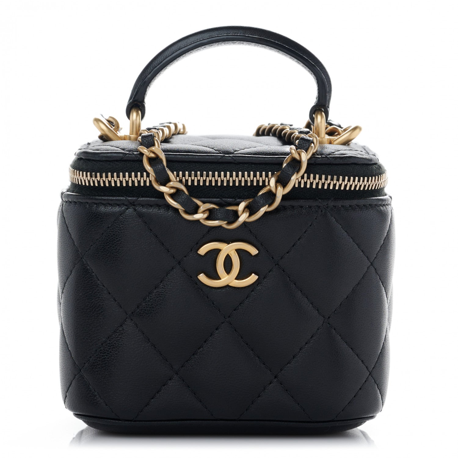 Chanel Lambskin Quilted Top Handle Mini Vanity Case With Chain Black 1 of 10