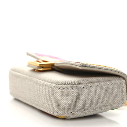 Fendi Kuban Canvas FF Embroidered Nano Baguette Charm Grezzo Multicolor 8 of 9
