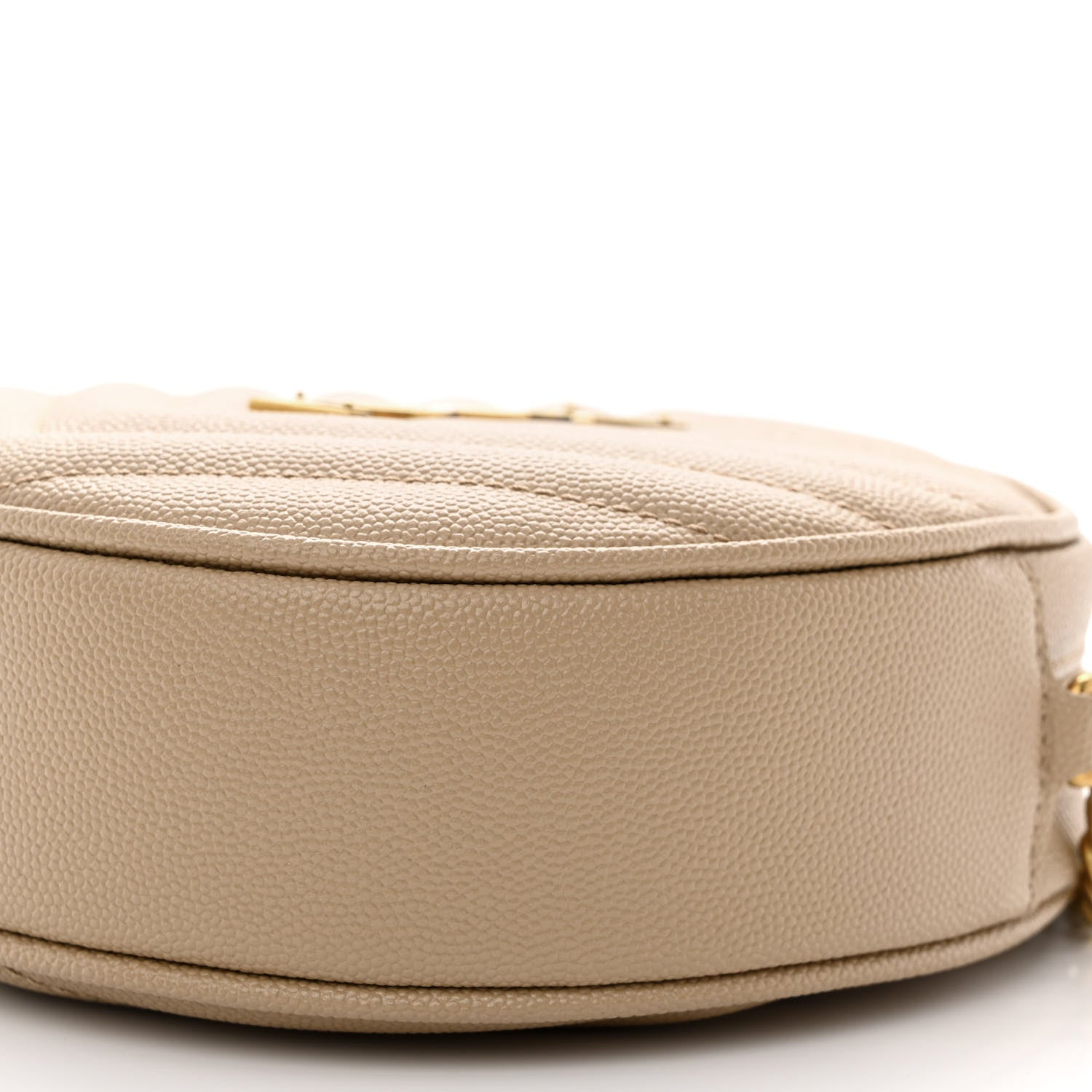 Saint Laurent Grain De Poudre Matelasse Chevron Quilted Round Vinyle Camera Bag Dark Beige 10 of 10