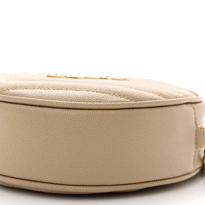 Saint Laurent Grain De Poudre Matelasse Chevron Quilted Round Vinyle Camera Bag Dark Beige 10 of 10