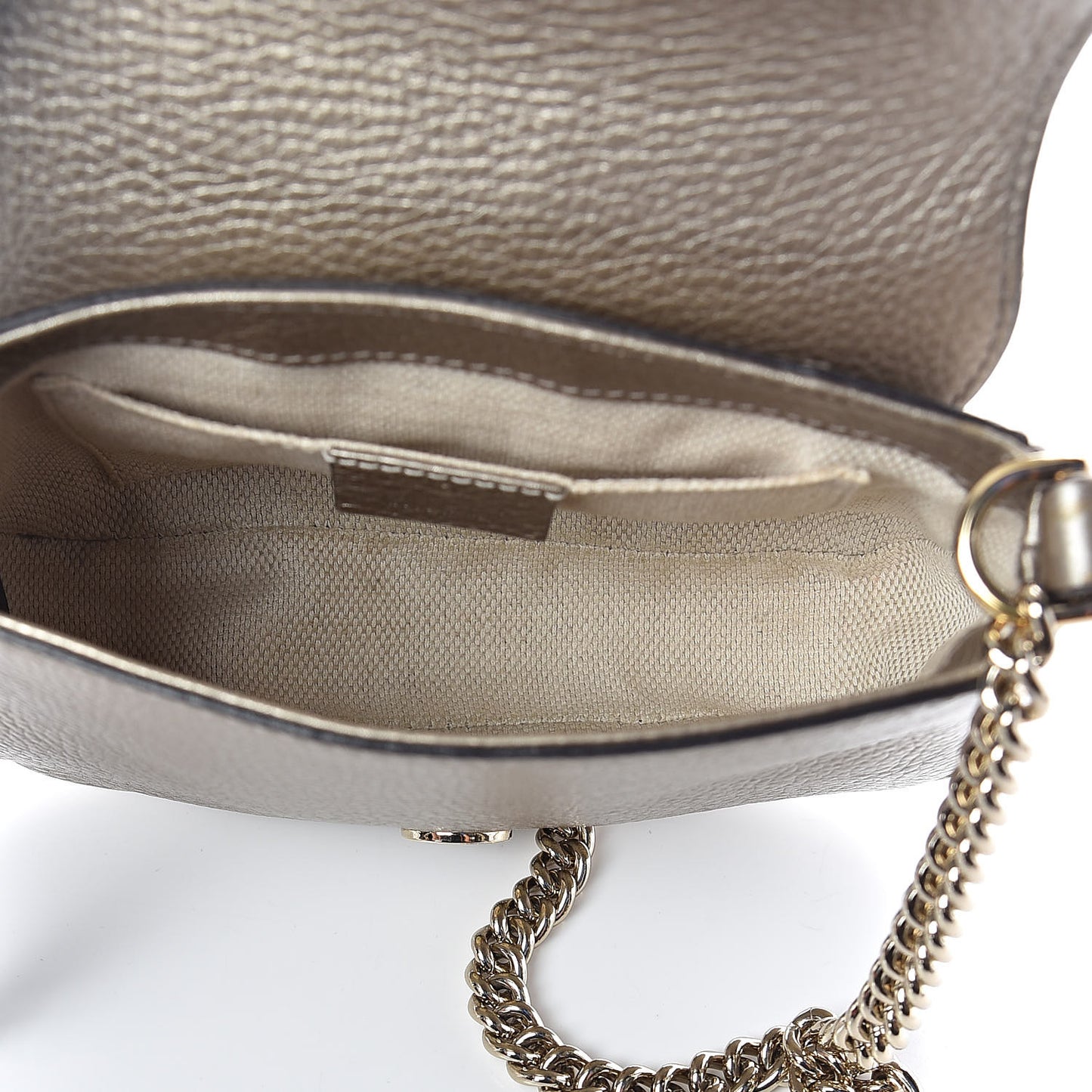 Metallic Pebbled Calfskin Small Soho Flap Crossbody Golden Beige