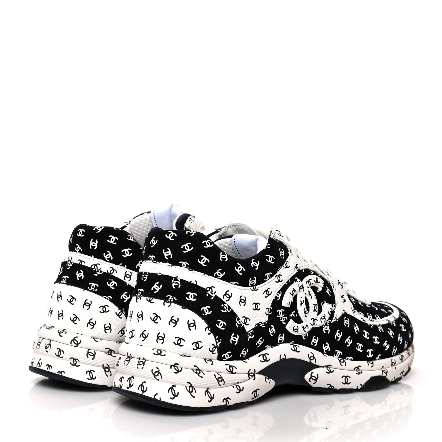 Nylon Suede Calfskin Printed CC Sneakers 40.5 White Black