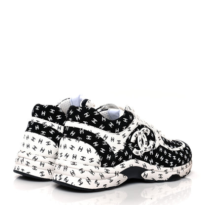 Chanel Nylon Suede Calfskin Printed CC Sneakers 40.5 White Black 4 of 7
