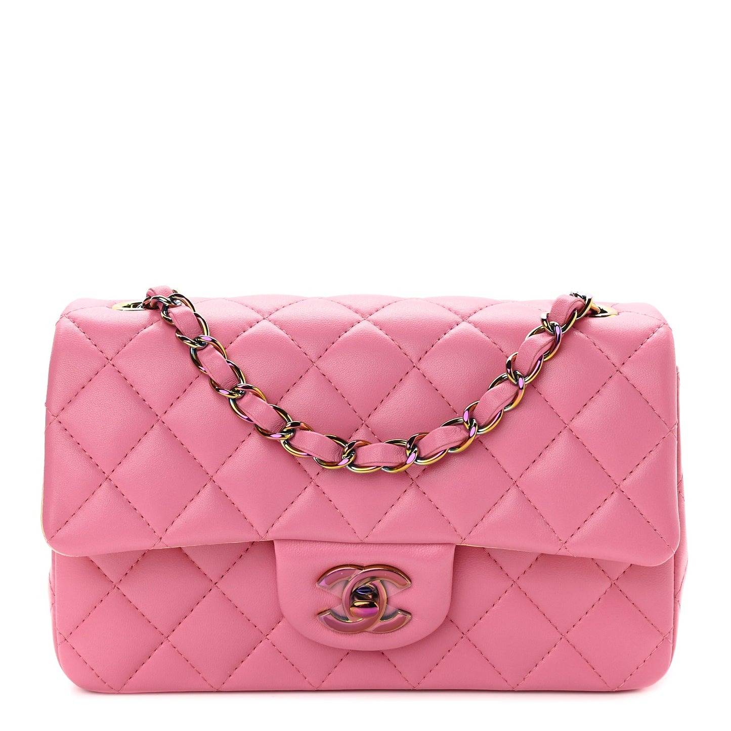 Lambskin Quilted Mini Rectangular Flap Pink Yellow