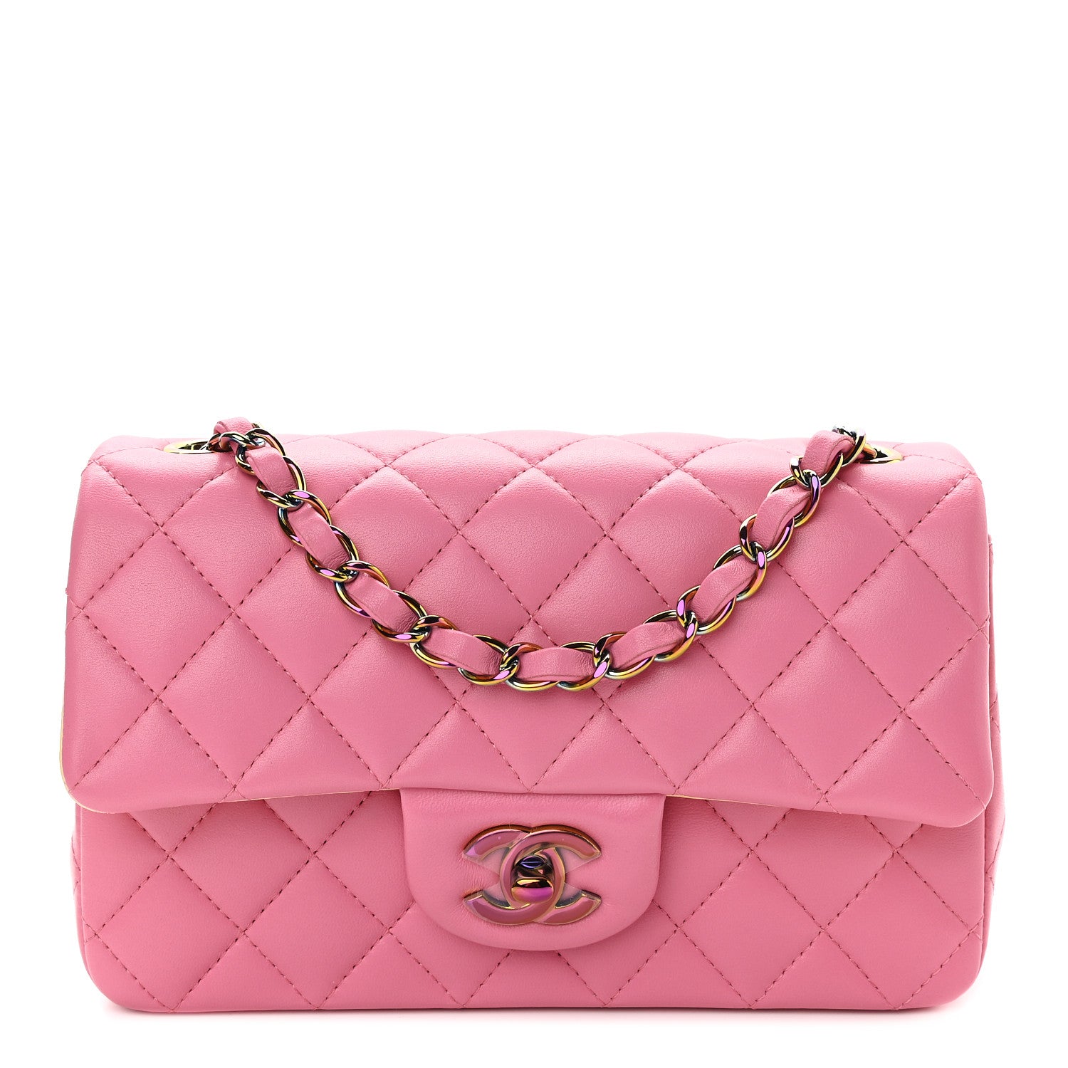 Chanel Lambskin Quilted Mini Rectangular Flap Pink Yellow 1 of 9