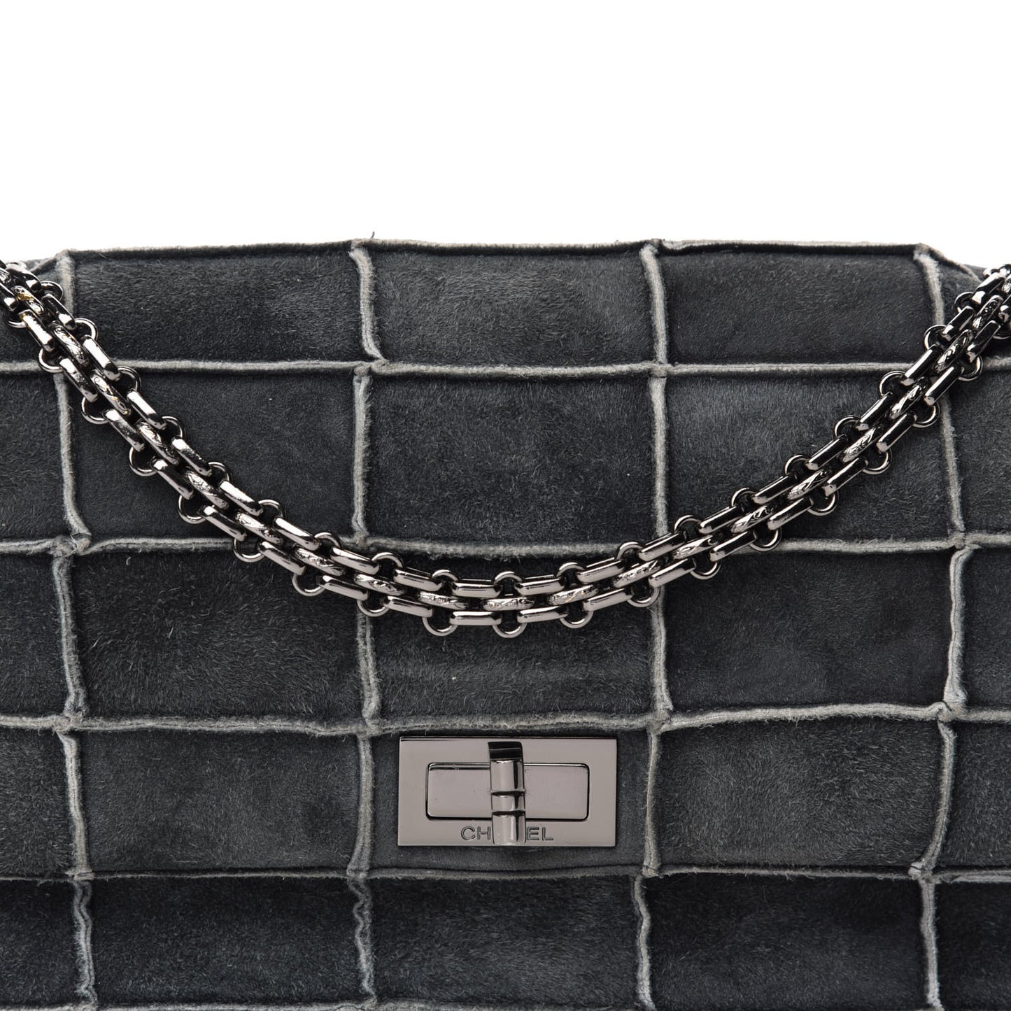 Suede Chocolate Bar Mademoiselle Flap Dark Grey