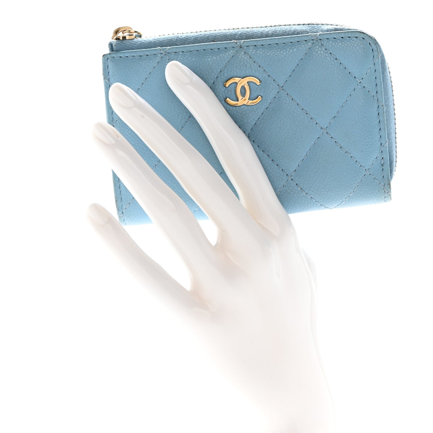 Caviar Quilted Zipped Key Holder Case Light Blue