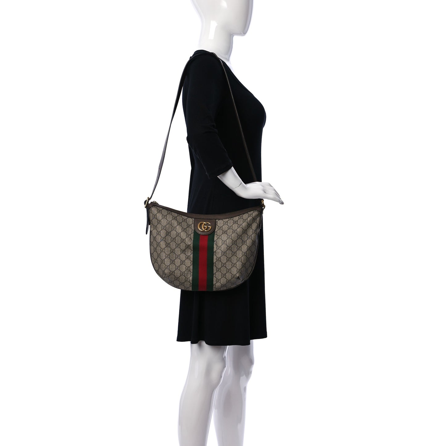 GG Supreme Monogram Web Small Ophidia Half Moon Hobo Brown