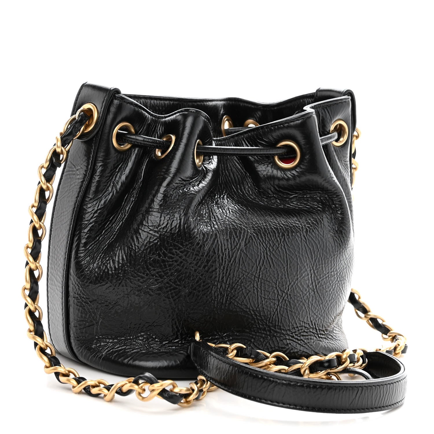 Chanel Shiny Aged Calfskin CC Chain Mini Drawstring Bag Black 3 of 10
