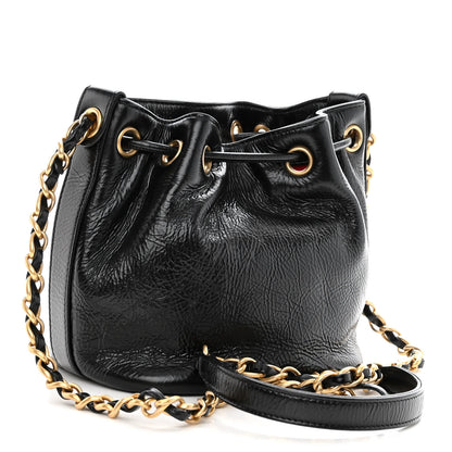 Chanel Shiny Aged Calfskin CC Chain Mini Drawstring Bag Black 3 of 10